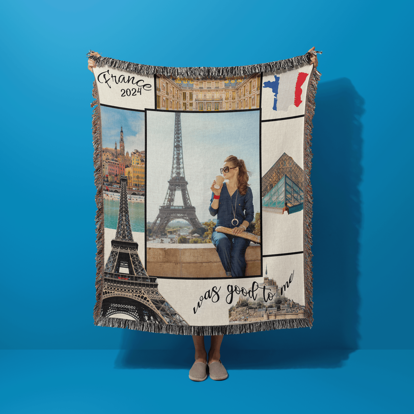 France Was Good To Me Custom Photo Memoir Woven Knit Blanket