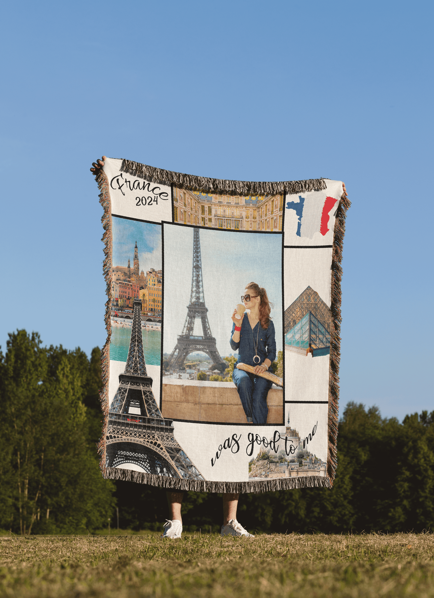 France Was Good To Me Custom Photo Memoir Woven Knit Blanket