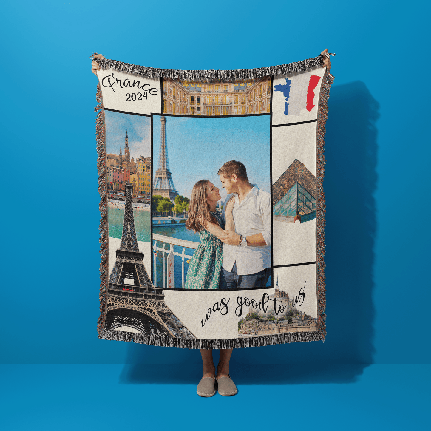 France Was Good To Us Custom Photo Memoir Woven Knit Blanket