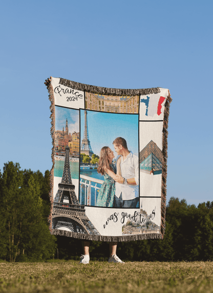 France Was Good To Us Custom Photo Memoir Woven Knit Blanket