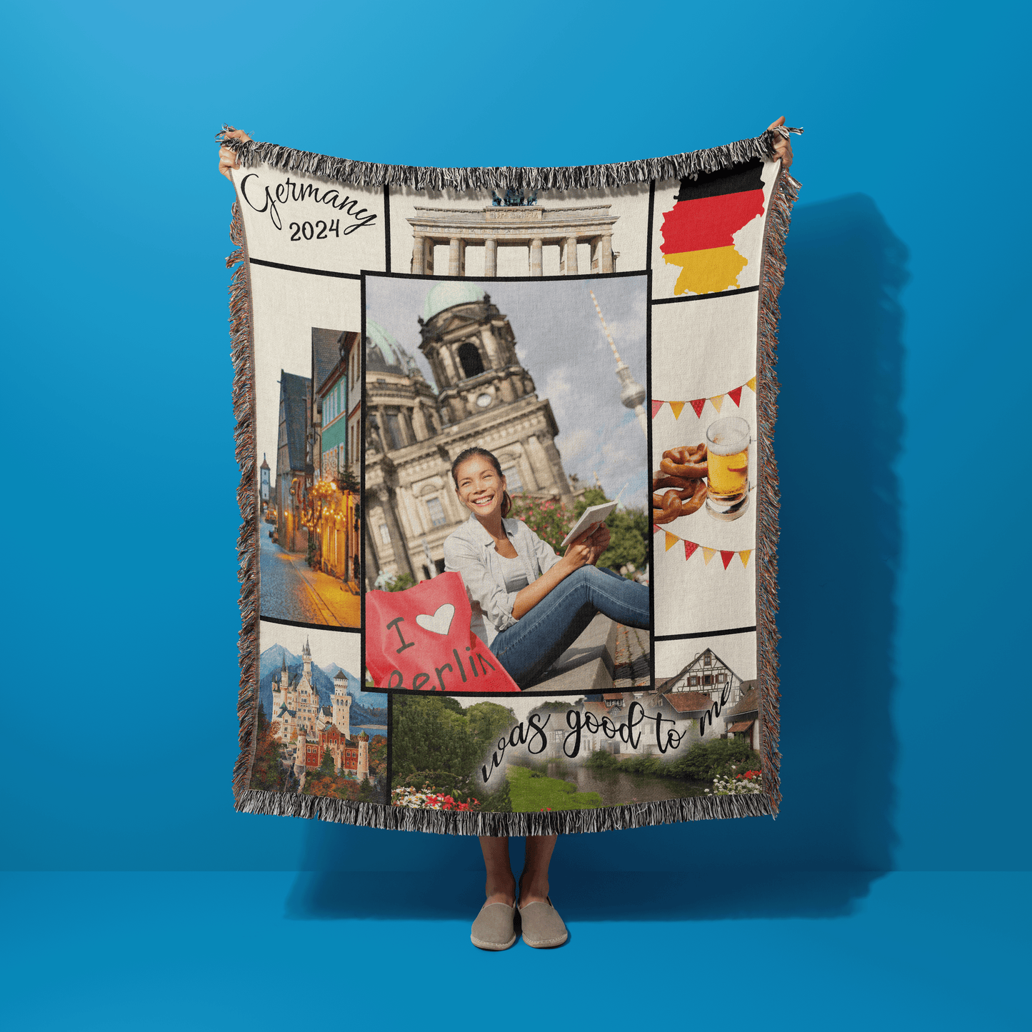 Germany Was Good To Me Custom Photo Memoir Woven Knit Blanket