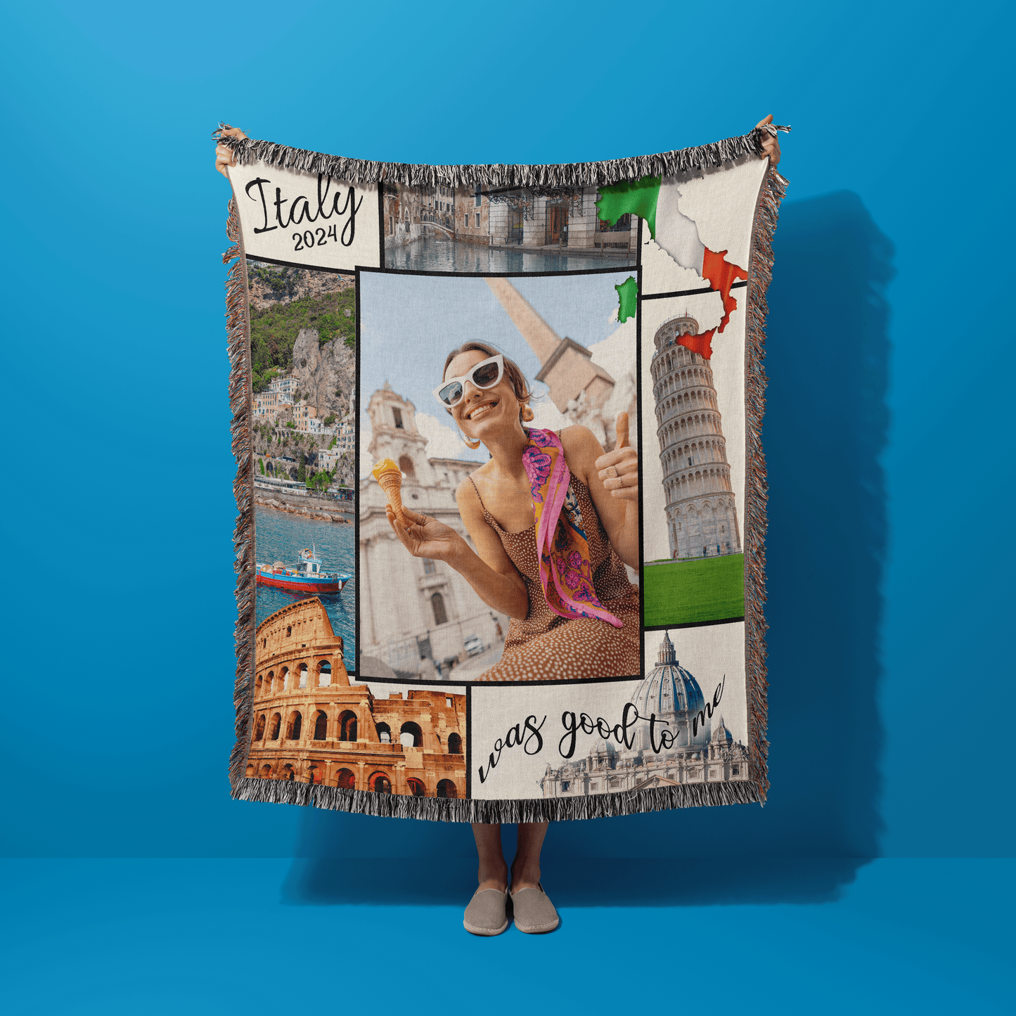 Italy Was Good To Me Custom Photo Memoir Woven Knit Blanket