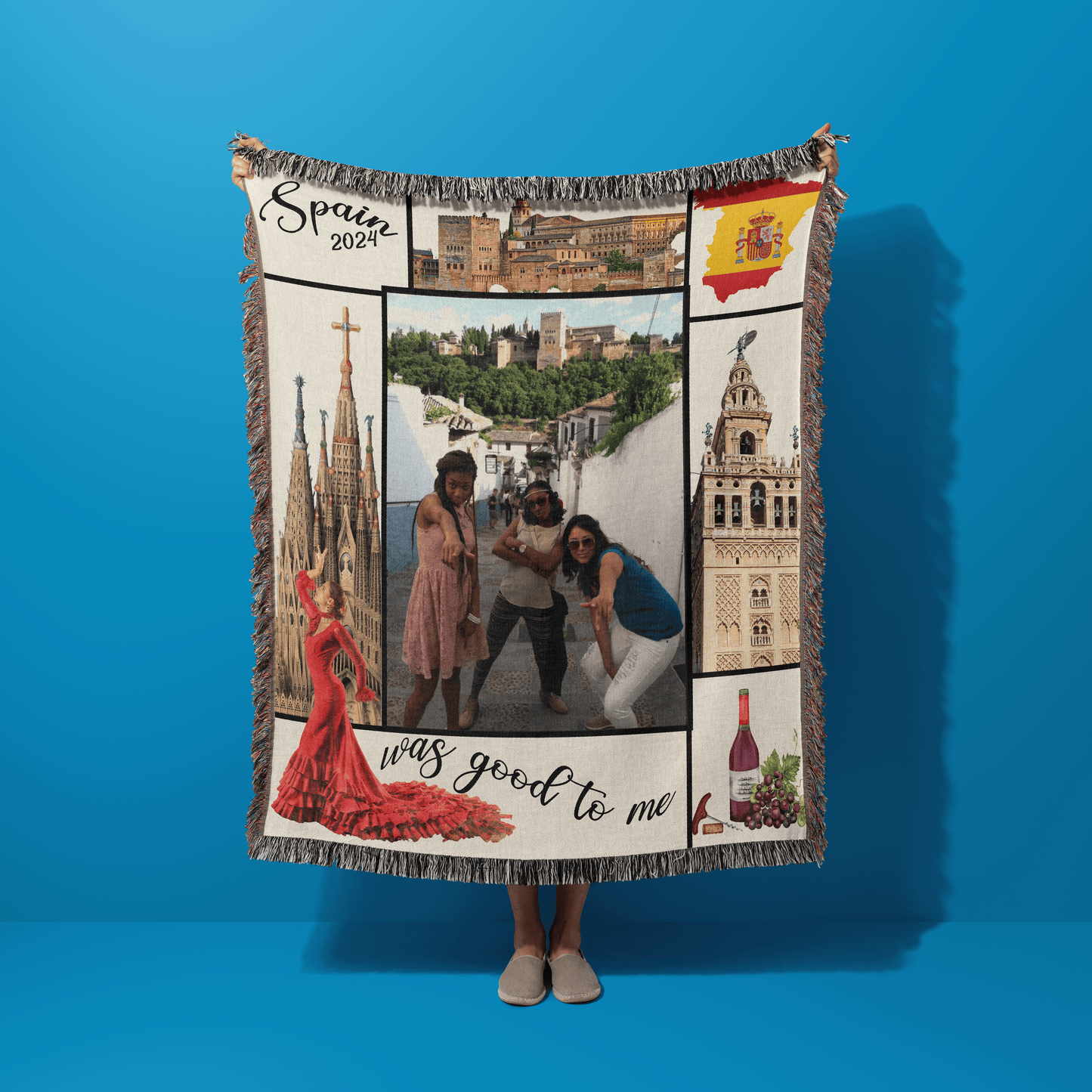 Spain Was Good To Me Custom Photo Memoir Woven Knit Blanket