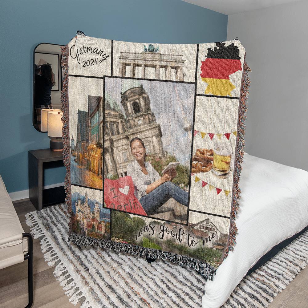 Germany Was Good To Me Custom Photo Memoir Woven Knit Blanket