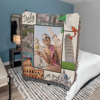 Italy Was Good To Me Custom Photo Memoir Woven Knit Blanket