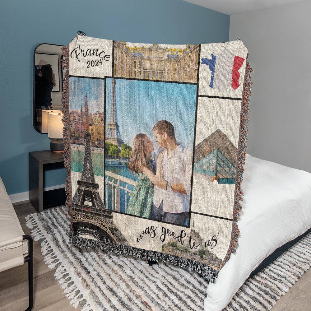 France Was Good To Us Custom Photo Memoir Woven Knit Blanket