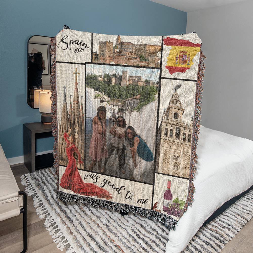 Spain Was Good To Me Custom Photo Memoir Woven Knit Blanket