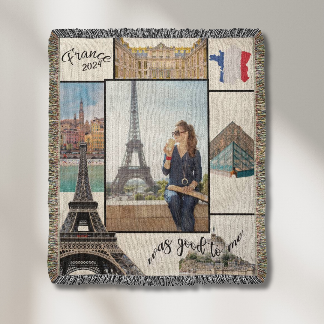 France Was Good To Me Custom Photo Memoir Woven Knit Blanket