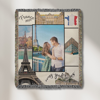 France Was Good To Us Custom Photo Memoir Woven Knit Blanket