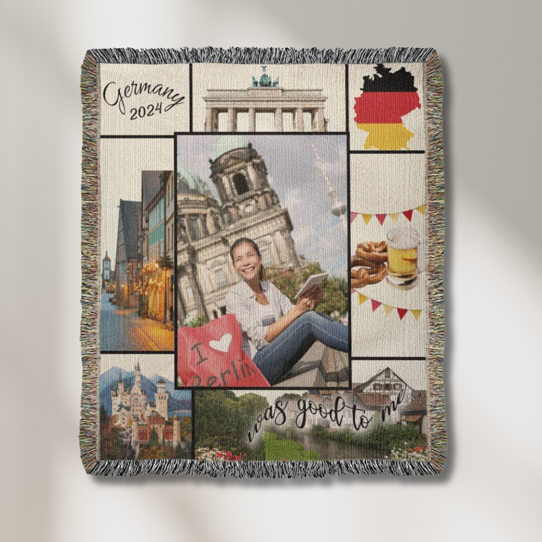 Germany Was Good To Me Custom Photo Memoir Woven Knit Blanket