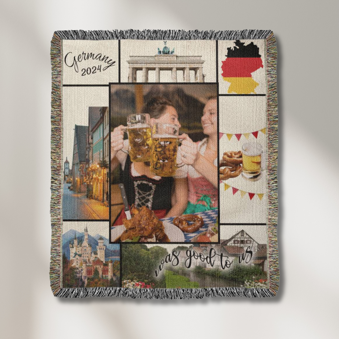 Germany Was Good To Us Custom Photo Memoir Woven Knit Blanket