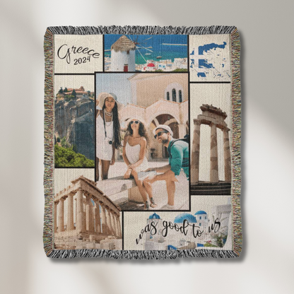 Greece Was Good To Us Custom Photo Memoir Woven Knit Blanket