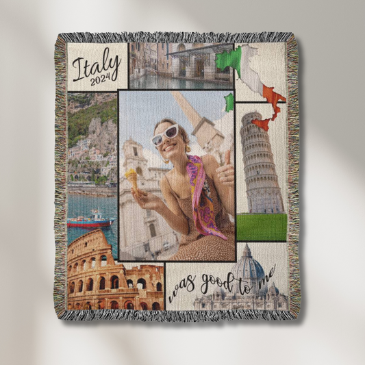 Italy Was Good To Me Custom Photo Memoir Woven Knit Blanket