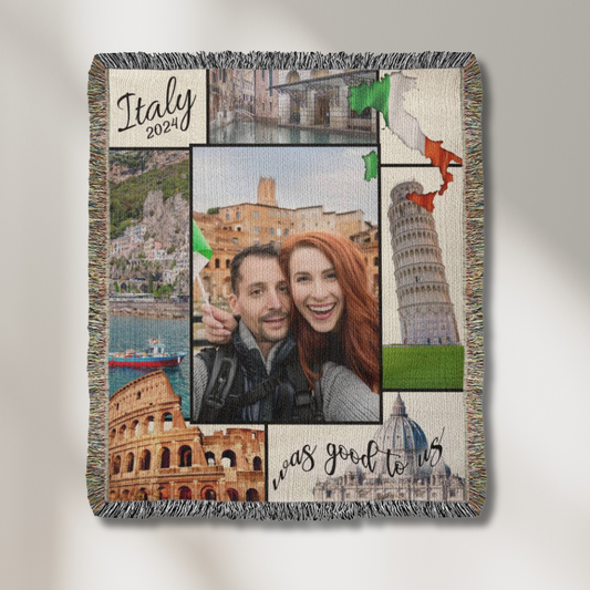 Italy Was Good To Us Custom Photo Memoir Woven Knit Blanket