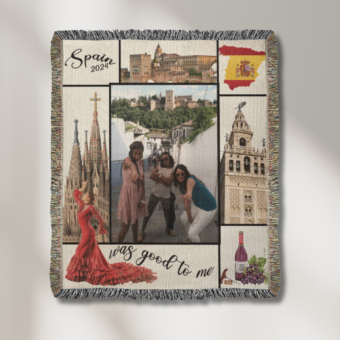 Spain Was Good To Me Custom Photo Memoir Woven Knit Blanket